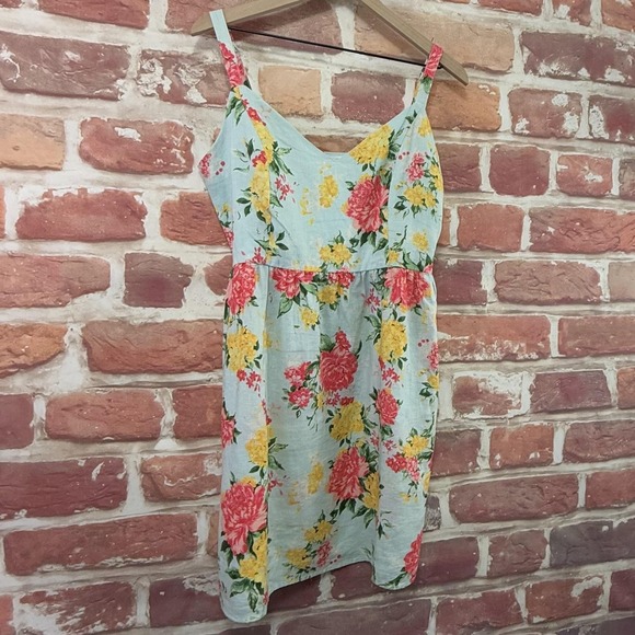 Anthropologie Cynthia Rowley Dress 8 Blue Multicolor Floral 100% Linen Sundress - Picture 2 of 8